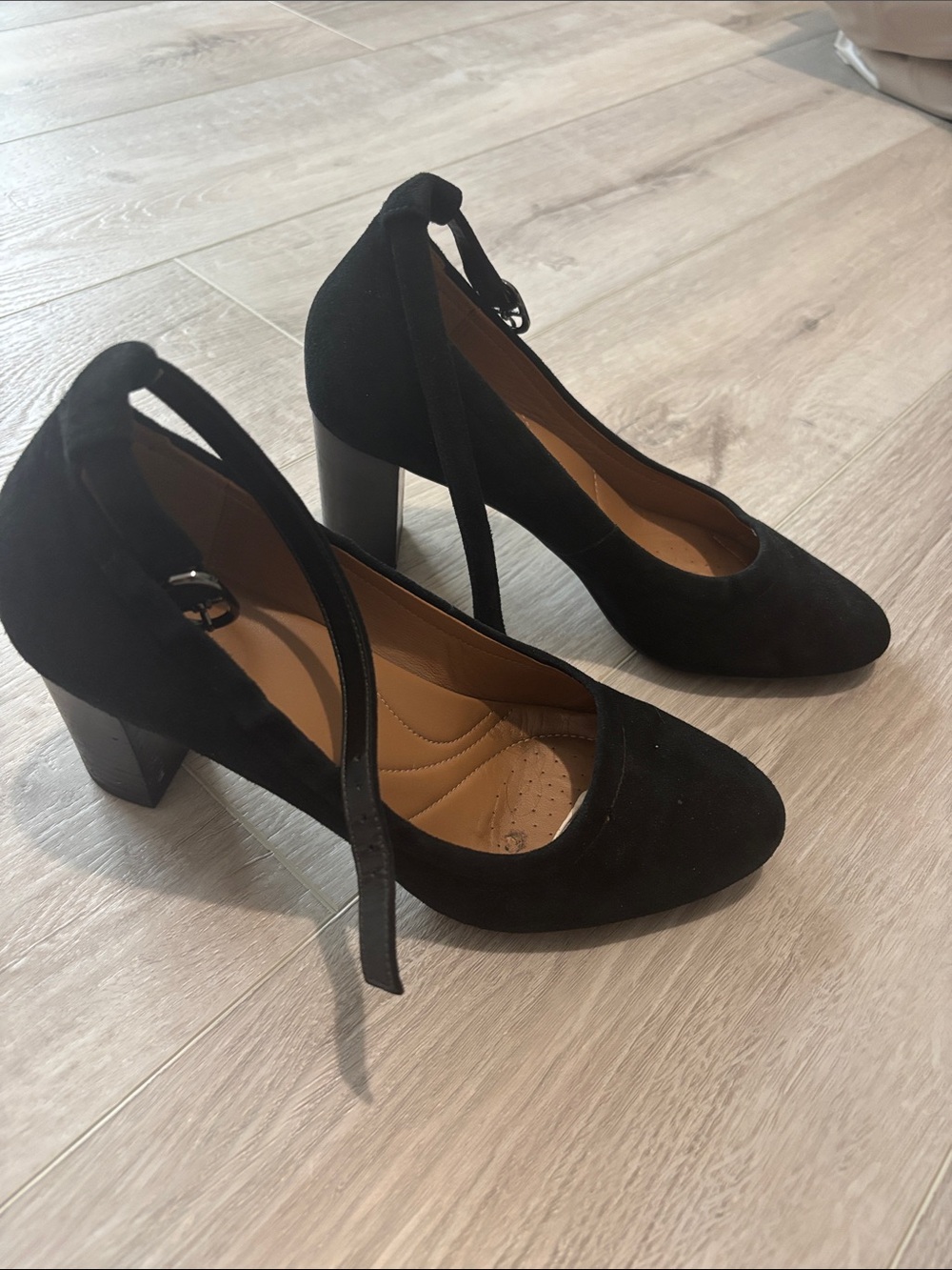 Clarks Suede Block Heel Pumps with Ankle Tie